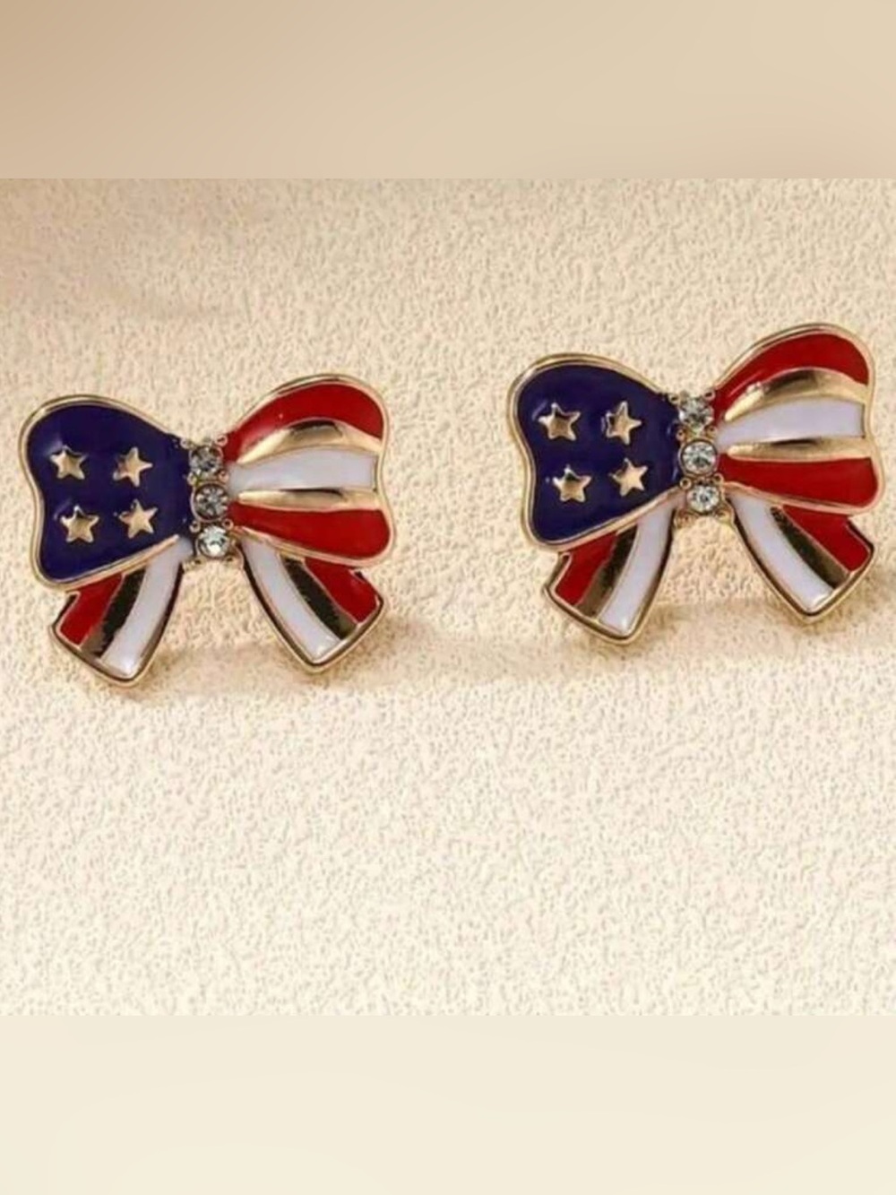 Gold-Tone Patriotic Bow Stud Earrings in Red, White & Blue
